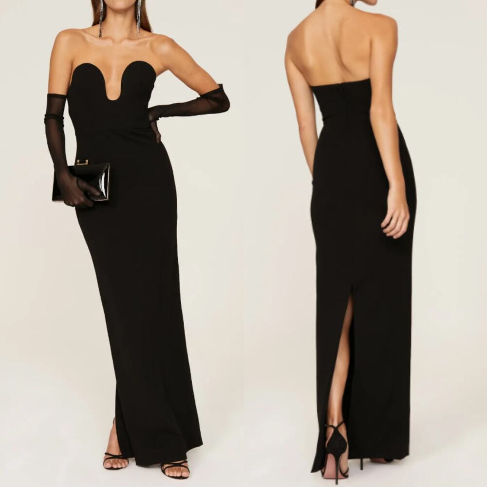 Solace London Black Strapless Maxi Dress with Sweetheart Plunge